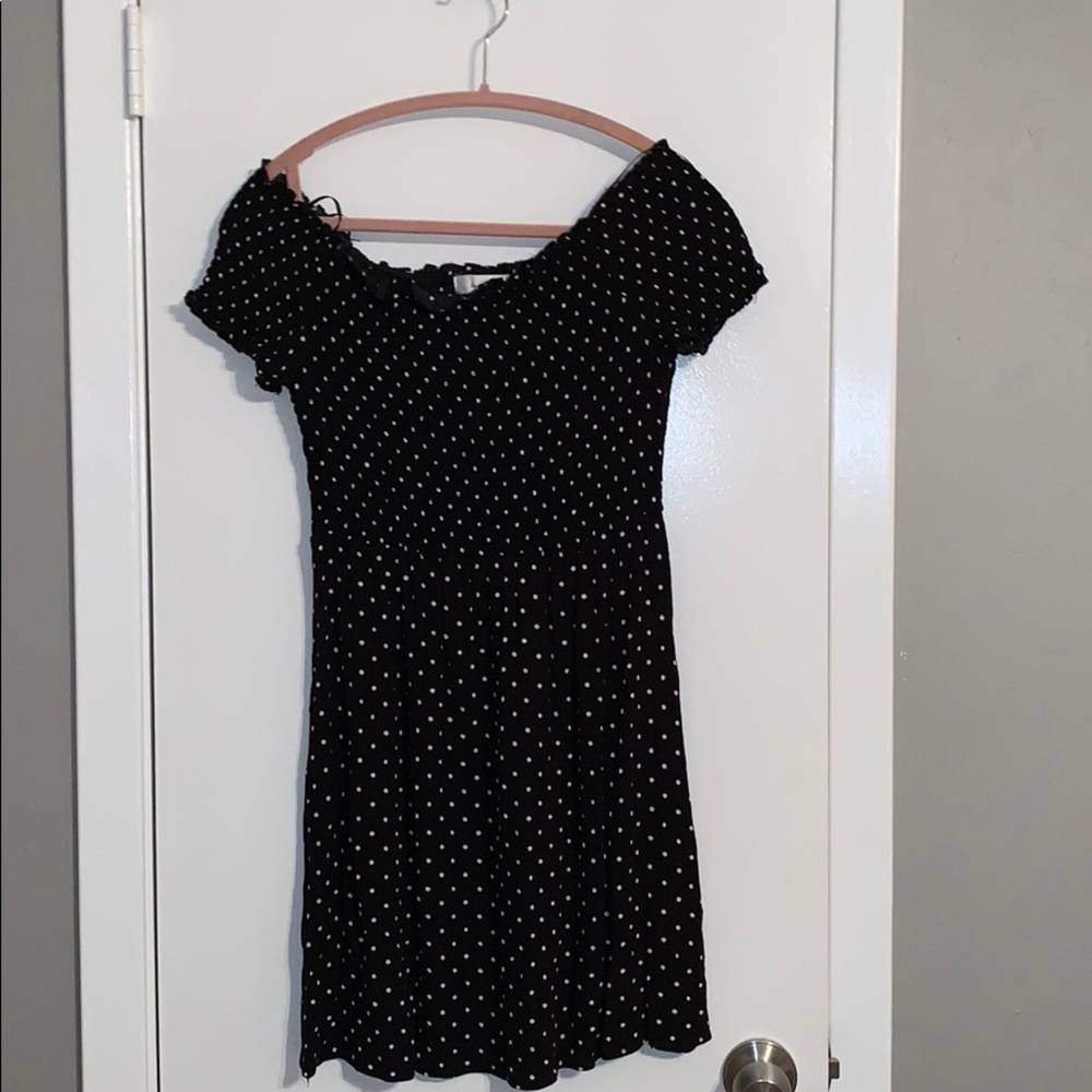 Polka dot off the shoulder dress